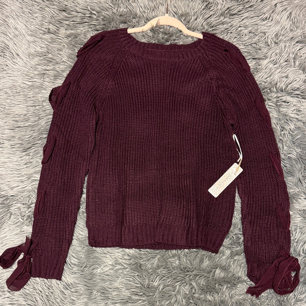 Brand New Maroon Sweater with Sleeve Bows